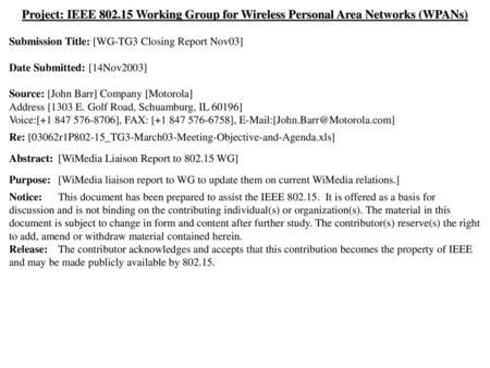 Submission Title: [WG-TG3 Closing Report Nov03]