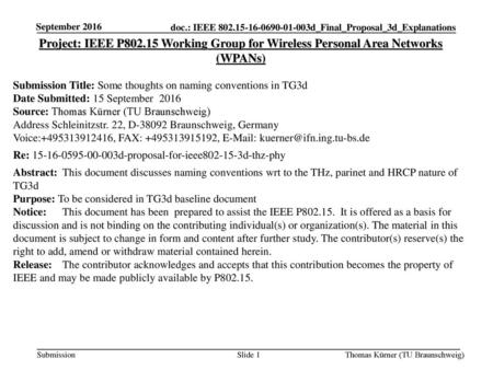 September 2016 Project: IEEE P802.15 Working Group for Wireless Personal Area Networks (WPANs) Submission Title: Some thoughts on naming conventions in.