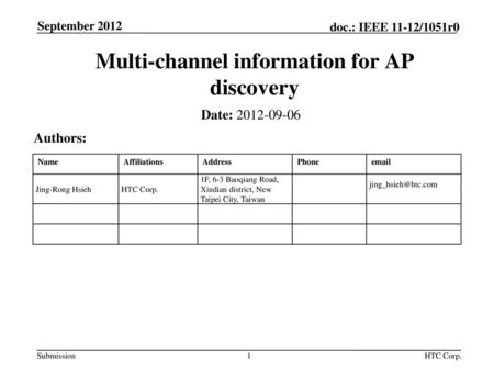 Multi-channel information for AP discovery