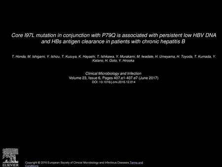 Core I97L mutation in conjunction with P79Q is associated with persistent low HBV DNA and HBs antigen clearance in patients with chronic hepatitis B 