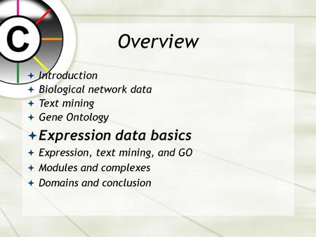 Overview Expression data basics Introduction Biological network data