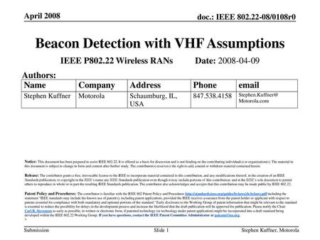 Beacon Detection with VHF Assumptions