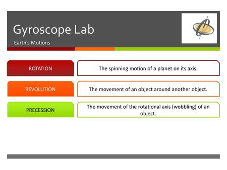 Gyroscope Lab Earth’s Motions ROTATION