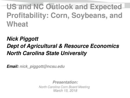 North Carolina Corn Board Meeting March 15, 2018