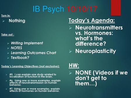 IB Psych 10/10/17 Today’s Agenda: