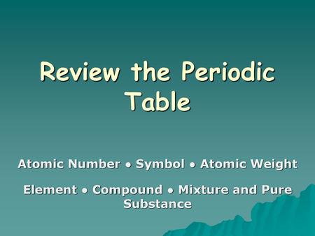 Review the Periodic Table