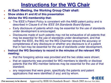 Instructions for the WG Chair