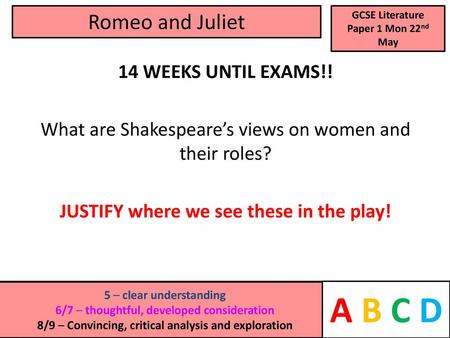 Romeo and Juliet GCSE Literature Paper 1 Mon 22nd May