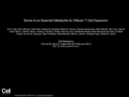 Serine Is an Essential Metabolite for Effector T Cell Expansion