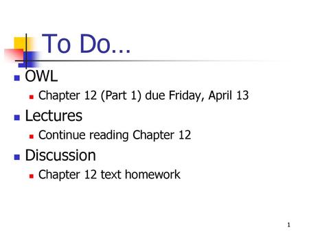 To Do… OWL Lectures Discussion