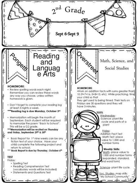 2nd Grade Reading and Language Arts Sept 6-Sept 9 Overstreet Pongetti