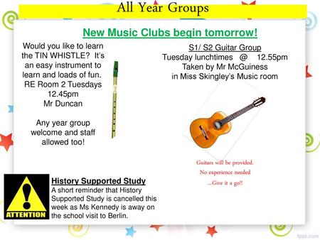 New Music Clubs begin tomorrow!