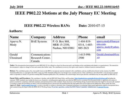 IEEE P Motions at the July Plenary EC Meeting