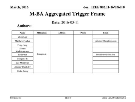 M-BA Aggregated Trigger Frame