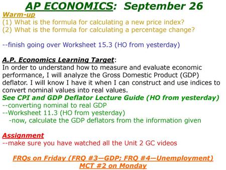 AP ECONOMICS: September 26