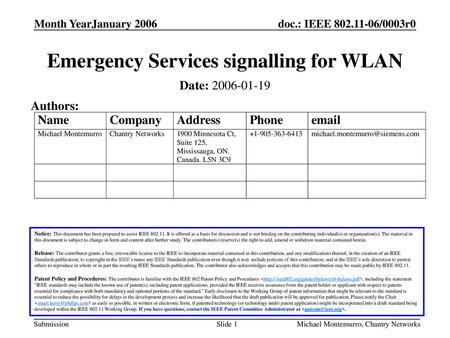 Emergency Services signalling for WLAN