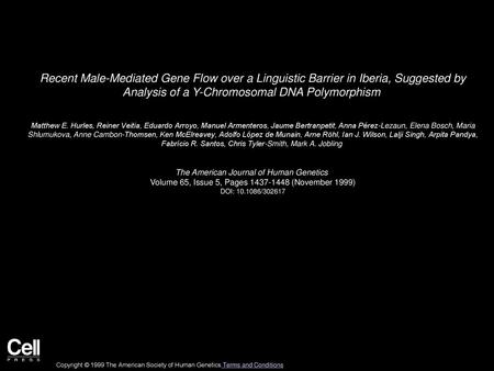 Recent Male-Mediated Gene Flow over a Linguistic Barrier in Iberia, Suggested by Analysis of a Y-Chromosomal DNA Polymorphism  Matthew E. Hurles, Reiner.