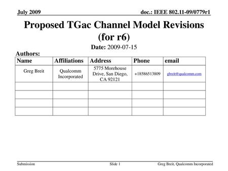 Proposed TGac Channel Model Revisions (for r6)