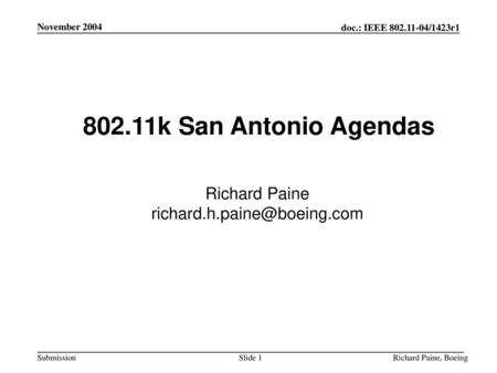 802.11k San Antonio Agendas Richard Paine