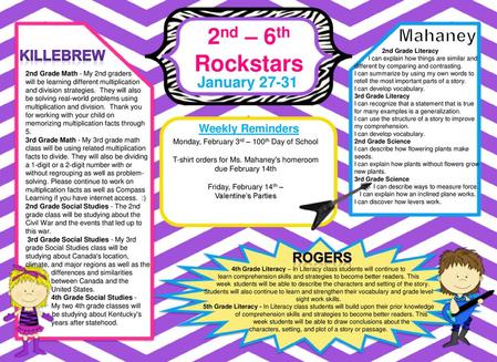 2nd – 6th Rockstars Mahaney January Killebrew Rogers