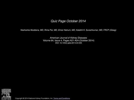 Quiz Page October 2014 American Journal of Kidney Diseases