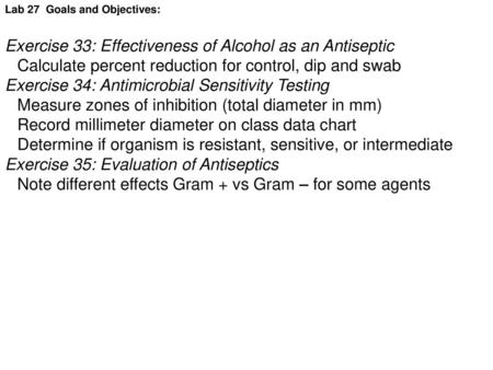 Exercise 33: Effectiveness of Alcohol as an Antiseptic