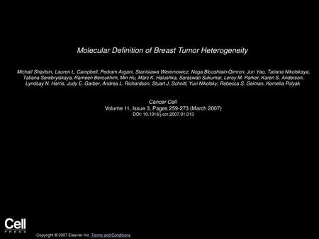 Molecular Definition of Breast Tumor Heterogeneity