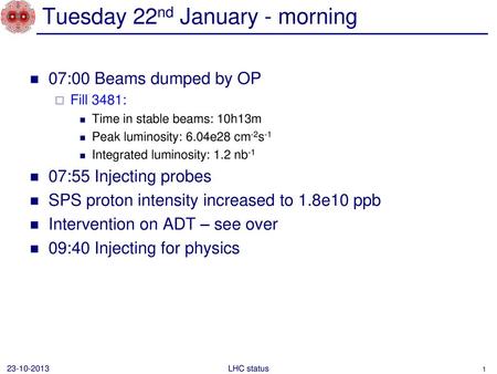 Tuesday 22nd January - morning