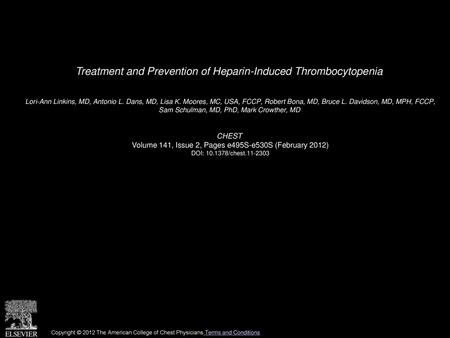 Treatment and Prevention of Heparin-Induced Thrombocytopenia