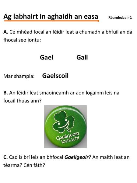 Ag labhairt in aghaidh an easa Réamhobair 1