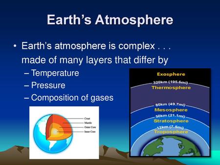 Earth’s Atmosphere Earth’s atmosphere is complex . . .