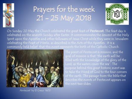 Prayers for the week May 2018