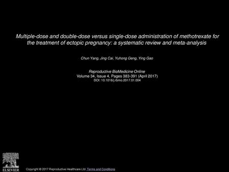 Multiple-dose and double-dose versus single-dose administration of methotrexate for the treatment of ectopic pregnancy: a systematic review and meta-analysis 