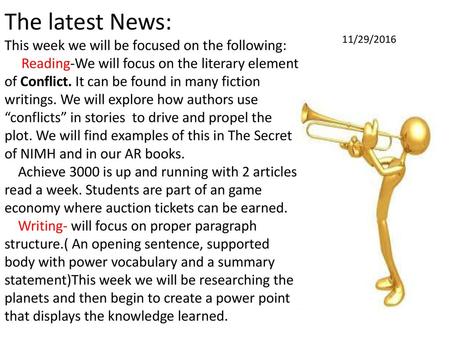 The latest News: This week we will be focused on the following: