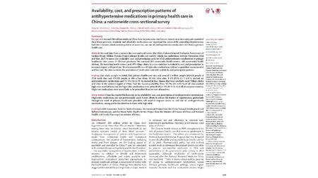 Availability, cost, and prescription patterns of antihypertensive medications in primary health care in China: a nationwide cross-sectional survey Meng.