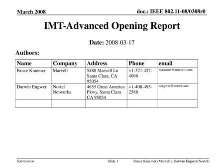 IMT-Advanced Opening Report