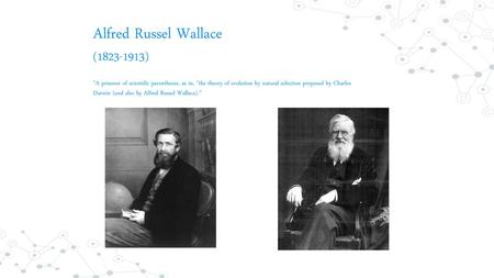 Alfred Russel Wallace (1823-1913) “A prisoner of scientific parentheses, as in, the theory of evolution by natural selection proposed by Charles Darwin.