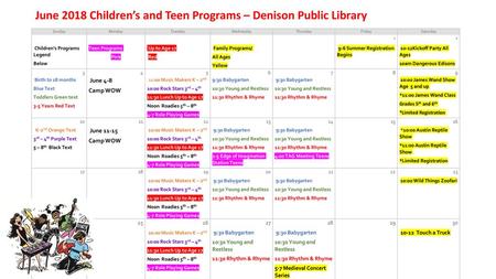 June 2018 Children’s and Teen Programs – Denison Public Library