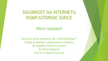 SIGURNOST NA INTERNETU KOMPJUTORSKE IGRICE Novi izazovi