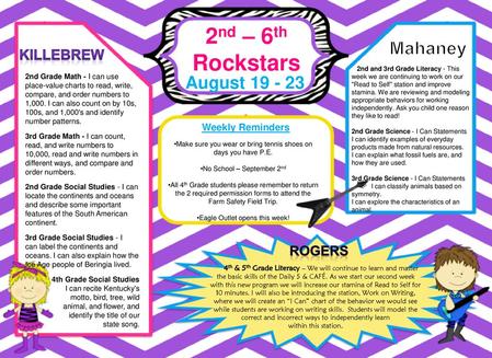 2nd – 6th Rockstars Mahaney August Killebrew Rogers