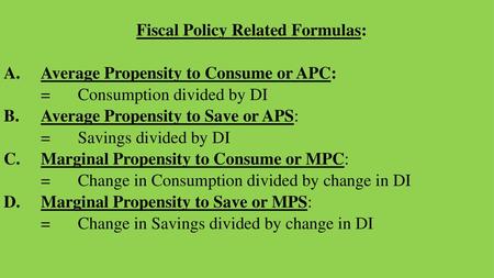 Fiscal Policy Related Formulas: