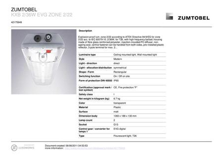 ZUMTOBEL KXB 2/36W EVG ZONE 2/ Description