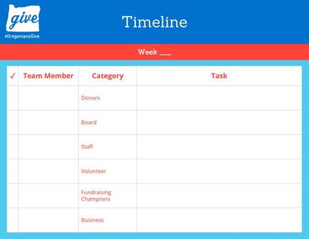 Timeline Week ___ ✓ Team Member Category Task Donors Board Staff