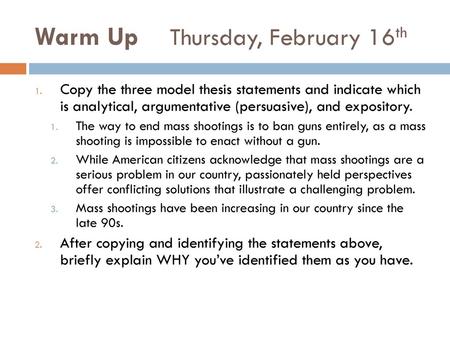 Warm Up Thursday, February 16th