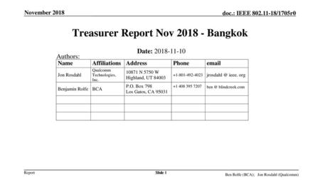 Treasurer Report Nov Bangkok