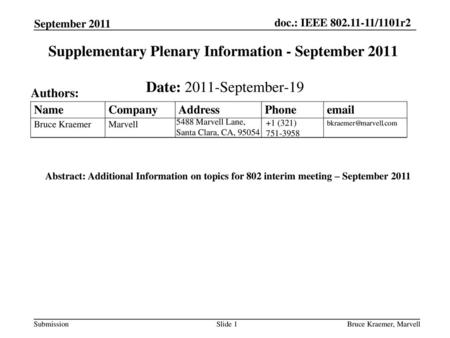 Supplementary Plenary Information - September 2011