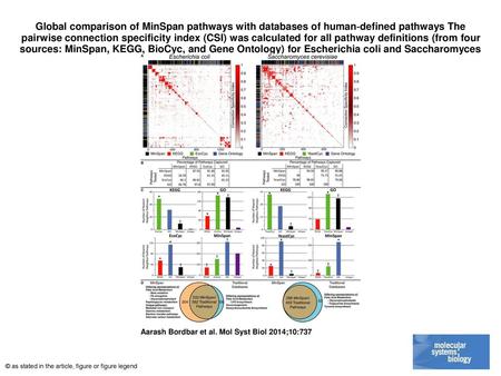 Global comparison of MinSpan pathways with databases of human‐defined pathways The pairwise connection specificity index (CSI) was calculated for all pathway.