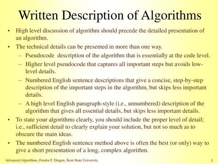 Written Description of Algorithms