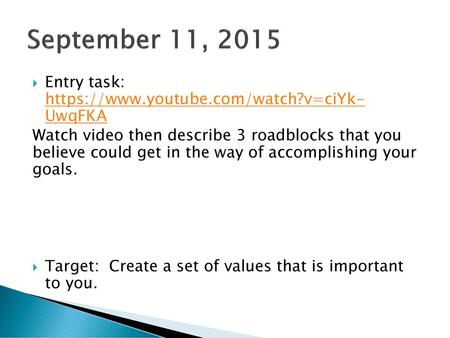 September 11, 2015 Entry task:    UwqFKA