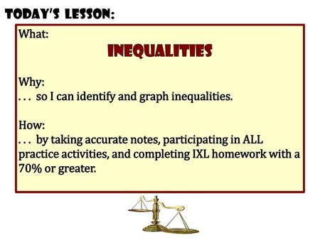 Inequalities Today’s Lesson: What: Why: